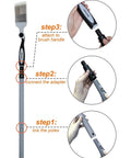 Step-by-step assembly of extendable pole with angled brush for 10 Piece Paint Roller Kit With 9 Inch Rollers Tray Extendable Poles Angled Brush Extra Roller Covers Can Opener Stir Bar For Weekend Warriors Tackling Easy Walls And Ceilings Painting.
