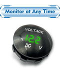 Slick Dual Voltage Car Voltmeter Gauge With LED Digital Display Waterproof Panel Mount Battery Monitor For 12V 24V Vehicles Boats And Marine Vessels Easy Read Voltage Indicator For Cars Trucks Marine Rigs, round black 12.2V display
