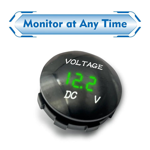 Slick Dual Voltage Car Voltmeter Gauge With LED Digital Display Waterproof Panel Mount Battery Monitor For 12V 24V Vehicles Boats And Marine Vessels Easy Read Voltage Indicator For Cars Trucks Marine Rigs, round black 12.2V display