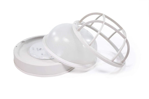 Outdoor 10 Inch Round LED Nautical Bulkhead Light Flush Mount for Wall or Ceiling, Wet Location Rated, components overview
