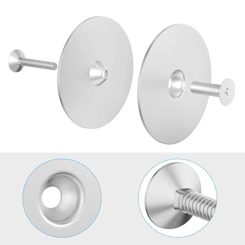 Super Easy DIY Friendly Door Hole Cover Plate Kit, 2-5/8 Inch Round Silver Hole Filler showing components with screws and plates