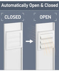 Universal 4 Inch Window Dryer Vent Kit With Air Vent Cover and Self Closing Louvers showing open and closed positions.