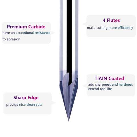 SpeTool 30° V Groove Router Bit, Amazon TiAIN-coated carbide, 1/4" shank, 4-flute V bit for CNC engraving