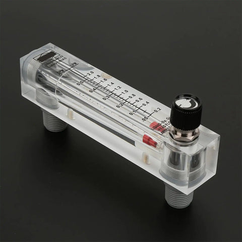 Lzm 15T Liquid Flow Meter Panel Mount With Clear Acrylic Body For Precise Gpm Water Coolant Monitoring Adjustable Flow Rate Zg 1/4 Inch Female Bspt Thread on black background