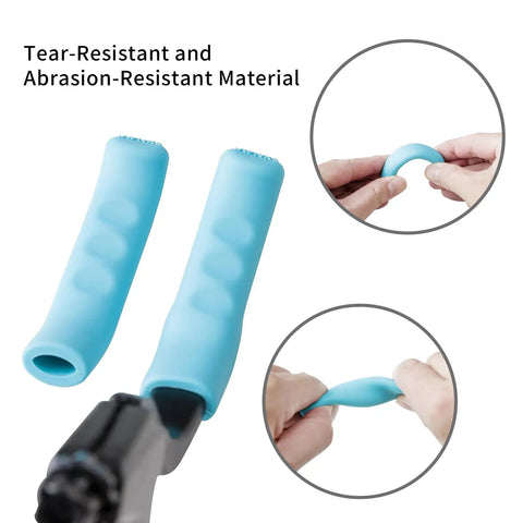 2 Pairs Silicone Brake Lever Covers For Bikes showing flexibility and tear resistance, in blue, anti slip grip sleeves