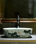 Rectangular Ceramic Vessel Sink For Bathroom Vanity Featuring A Super Sleek High Gloss Glaze That Stays Hella Tough And Keeps Your Space Looking Fresh All Year Round with floral design