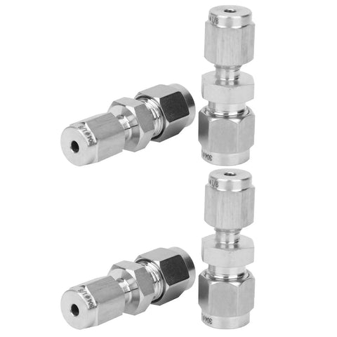 4Pack 304 Stainless Steel Compression Fittings Straight Double Ferrule Tube Adapter 1/8Inch To 1/4Inch Pipe Reducer Connector for water gas oil
