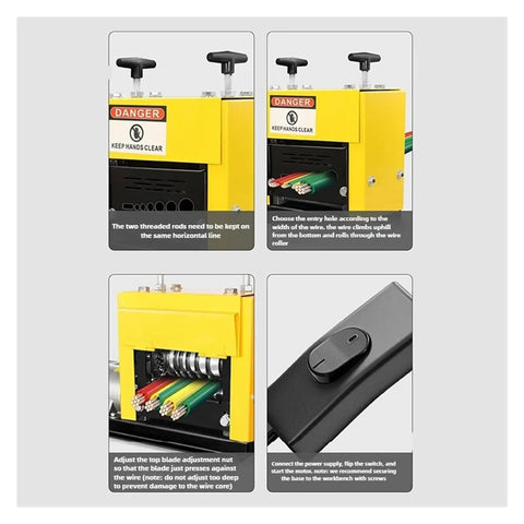 Professional Plug And Play Electric Wire Stripper Fully Automatic Portable Device With No Hassle showing operational guidelines and parts.