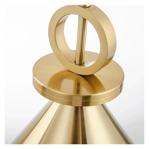 Close-up view of the Creative Lifting Ceiling Hanging Light Modern Cooper Adjust Line Pendant Lamp for Bar Home Restaurant,Exquisite base and ring detail.