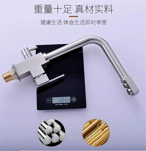 Brushed el Kitchen Faucet with 360° SwivelDual Handle Drinking Water Filter TapDeck Mounted Sink Mixer3-Way Design for Home & Kitchen Use - Ausious Clouds LWX on a scale showing weight.