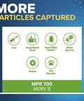 Infographic showing particles captured by AC Furnace Air Filter 20x25x5 MPR 700 MERV 8, including dust and pet dander