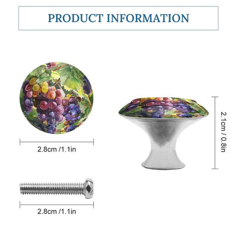 Watercolor Grape Vine Cabinet Knob Set Two Pack Aluminum Alloy And Stainless Steel Drawer Pulls dimensions and side view