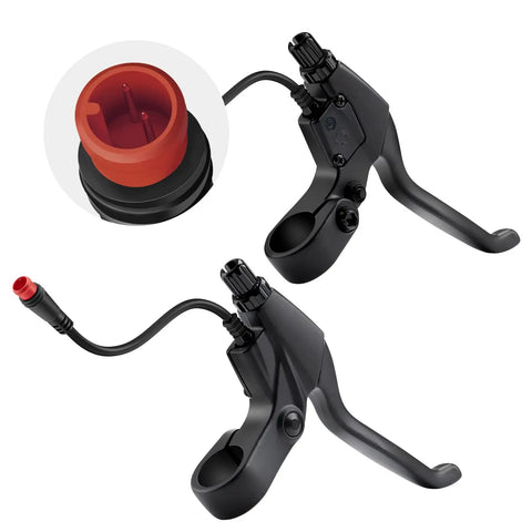 Two-Pin Electric Bicycle Brake Levers for E-Bike, Left and Right Pair, 12cm Cable Length, 22.2mm Handlebar Compatible, Waterproof Connector