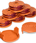 Trimmer Spools For Worx Weed Eater WG116 WG119 WG183 Two Spool Pack With 16 Feet Each Of 0.065 Inch Auto Feed Replacement String Heavy Duty Spools For Worx String Trimmers Includes 50019417 Cap Covers