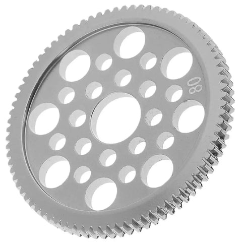 Beefed Up Aluminum 48P Spur Gear 80T for 1 to 10 RC Drift Cars 7075 Alloy Upgrade Gear with detailed tooth design.