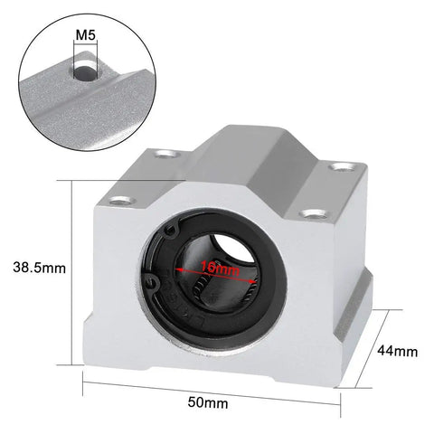 16mm SCS16UU Aluminum Linear Bearing Slide Block Set with Closed Pillow Block for CNC and 3D Printer Rails, dimensions labeled.