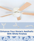42 Inch White Finish Ceiling Fan Blade Arms Replacement Pack Of 5 For No Wobble Balance And Performance Model 7740100 displayed with fan.