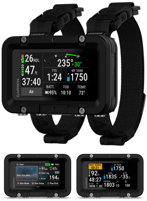 Descent X50i Premium Dive Computer Bundle with 3 inch color touchscreen, 20 ATM rating, leakproof buttons, GPS, and dive compass.