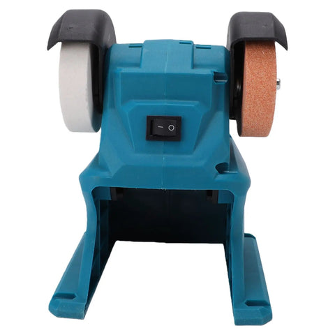 Slick Mini Bench Grinder With Dual Wheels Cordless Design accepts 18V Batteries, front view showing dual grinding wheels.