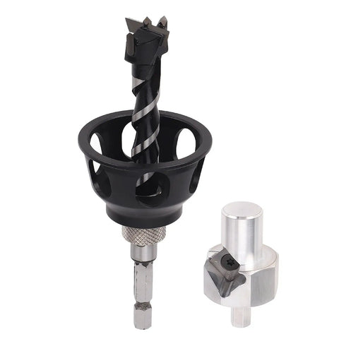 Pro Grade Drill Punch Locator And Vertical Drill Press Jig For Woodworking, aluminum alloy attachment with drill bits visible