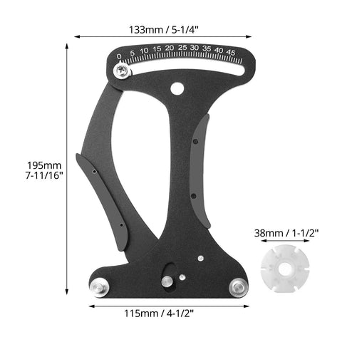 High Precision Aluminum Bicycle Spoke Tension Meter Tool For MTB And Road Bikes With Easy Readout Durable Wheel Tension Gauge shown with dimensions