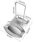 Heavy Duty Stainless Steel Pot Lid Holder And Integrated Spoon Rest Multipurpose Kitchen Utensil Caddy dimensions 20cm by 16cm.