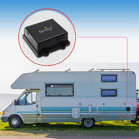 Premium GPS Vehicle And Asset Tracker Featuring Rock Solid Magnetic Mount For Trucks Boats Trailers And Vehicles Waterproof Rugged Construction mounted on RV.