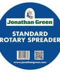 Label of the American Lawn Standard Rotary Broadcast Spreader Push Spreader with focus on brand and QR code.