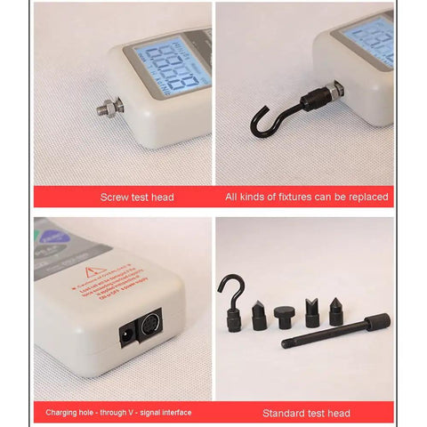 Digital Push And Pull Force Tester With Peak Hold And High Resolution Sensor Dynamometer For Compression And Tension 1000N Capacity Top Notch Accuracy For Material Testing, replaceable test heads