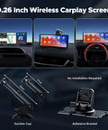 9.26 inch wireless CarPlay screen with suction cup and adhesive bracket mount for Wireless CarPlay And Android Auto Portable Car Stereo.
