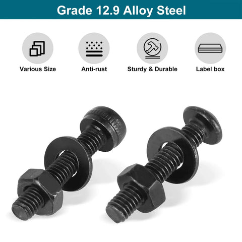 1590 Piece M3 Screw Kit For 3D Printing With Button Head And Hex Socket Heads Nuts And Washers 12.9 Grade Alloy Steel M3 Fasteners Assortment