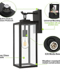 18 Inch Dusk To Dawn Outdoor Wall Lanterns Matte Black Porch Lights Exterior Lighting Architectural Sconces ETL Listed 2 Pack With Photocell Sensor No Fuss Auto On Off, featuring clear glass shade and built-in dusk to dawn photocell.