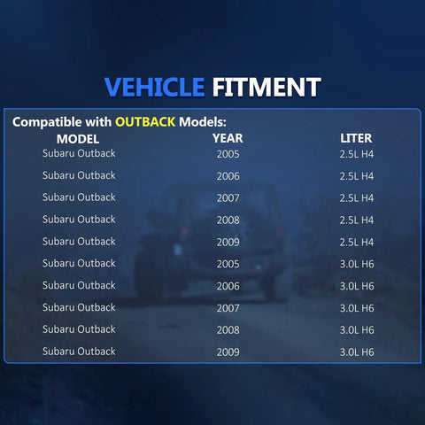 Vehicle fitment chart for Heavy Duty Front CV Axle Pair AWD For Subaru Outback Impreza Legacy 2005 To 2011 models.