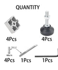 Four Sets 4040 Aluminum Profile Adjustable Feet For T Slot 8mm Leveling Leg Bracket Kit components including connectors, screws, tap, wrench.