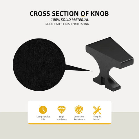 Cross-section view of Black Square Cabinet Knobs 20 Pack 1.1 Inch Zinc Alloy Dresser And Kitchen Cabinet Hardware Heavy Duty Durable Flat Black Finish Easy Mount Pull Handles