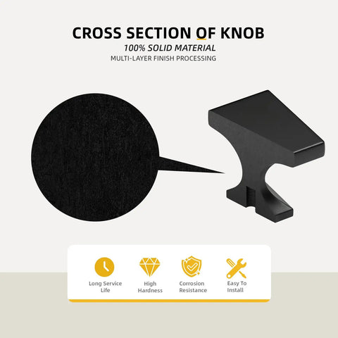 Cross section view of Set Of 5 Flat Black Cabinet Knobs For Dresser Drawers And Kitchen Handles Knockout Square Design.