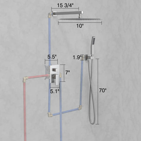 10 Inch Rain Shower Head System With Handheld Spray, High Pressure Wall Mounted Brushed Nickel Shower Valve Set installation