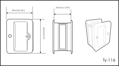 Technical drawing of Solid Brass Rectangular Pocket Door Pull With Passage Function 3 1/4 By 2 1/4 Inches Satin Nickel Finish 2 Pack