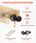 Pocket Door Frame Kit For 24 To 36 Inch Wide Doors 80 Inch High With Two Way Soft Close System, showing rollers and galvanized steel track