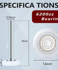 Specifications of 2 Pack 9 Inch Stem 2 Inch 13 Ball Nylon Commercial Grade Garage Door Roller With Quiet Operation Heavy Duty High Load Support Uses 6200ZZ Double Seals Precision Bearings For Smooth Long Lasting Performance