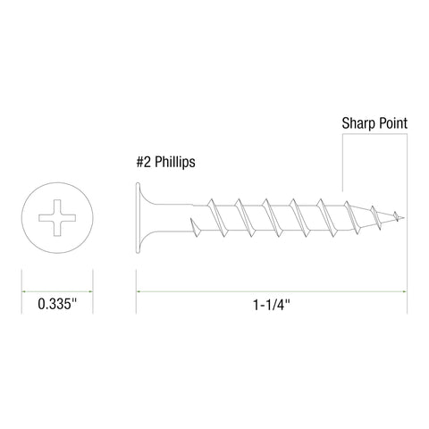 Heavy Duty Exterior Deck Screws For Pressure Treated Lumber Phillips Bugle Head Coarse Thread 1 1/4 In by 9 Gauge with sharp point