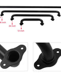 36 Inch Black Metal Stairs Railing Indoor Outdoor Heavy Duty Industrial Pipe Handrail Wall Mount Stair Rail Banister Deck Rail Safety Grab Bar for Seniors and Disabled Rock Solid Grip showcasing four sizes with close-up of mounting base