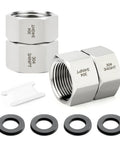 Heavy Duty 304 Stainless Steel Garden Hose Adapter Set 3/4 GHT Female To 3/4 NPT Female Swivel Fittings With Washers To Keep Leaks At Bay, Rustproof Lead Free Durable Outdoor Hose Connectors. Set with washers