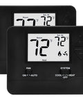 Non Programmable Digital Thermostat 2 Pack For Home Use 1 Heat 1 Cool Large LCD Display Easy Manual Control Simple Setup Works With Single Stage Electric Or Gas And Oil Systems Black.