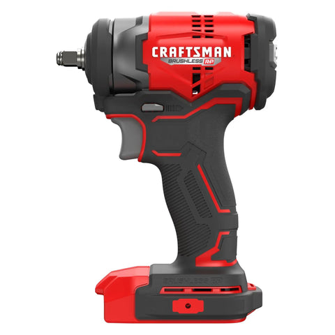 Bare Cordless Three Eighths Inch Drive Impact Wrench 165 Ft Lbs Max Torque Hog Ring Anvil Variable Speed Trigger Built In LED Work Light Ideal For Automotive Maintenance And Construction Tasks side view