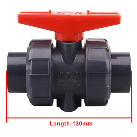Front view of Two Pack PVC True Union Ball Valves With Full Port, EPDM O-Rings, Reversible PTFE Seats, Rated 200 PSI, 1 Inch Socket
