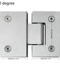 Hella Heavy Duty Glass Door Hinges Featuring Slick Stainless Steel Design For Effortless 90 Or 180 Degree Cabinet Swings And Kickass Bathroom Display Hardware That Rocks, showing dimensions and pivot action.