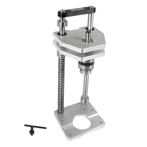 300mm Stroke Drill Press Stand With 6061 Aluminum Alloy Vertical Drill Guide for precision hand drilling and woodworking tasks.