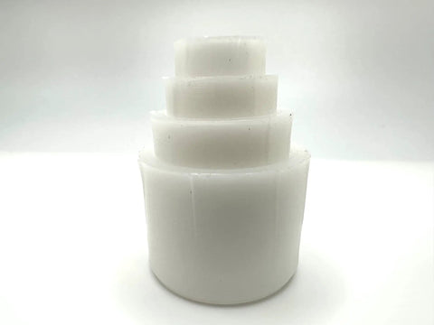 Four Piece Bench Grinder Arbor Adapter Set Reducing Bushings For Half Inch Five Eighths Inch Three Quarter Inch And One Inch Arbor Openings, white plastic adapters