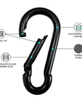 1.57 Inch Heavy Duty Carabiner Clip Hook Set Of 10 Black Spring Snap Hooks Keychain For Outdoor Camping made of carbon steel with coating